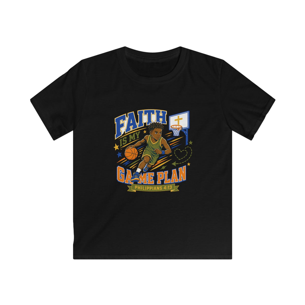 Kids Basketball Tee — "Faith Is My Game Plan" Christian Sports Shirt