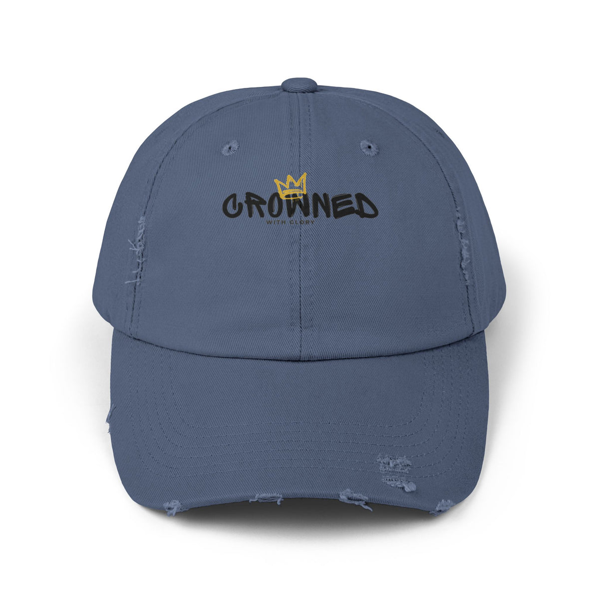 Crowned Distressed Baseball Cap – Vintage Twill Hat with Gold Crown Logo