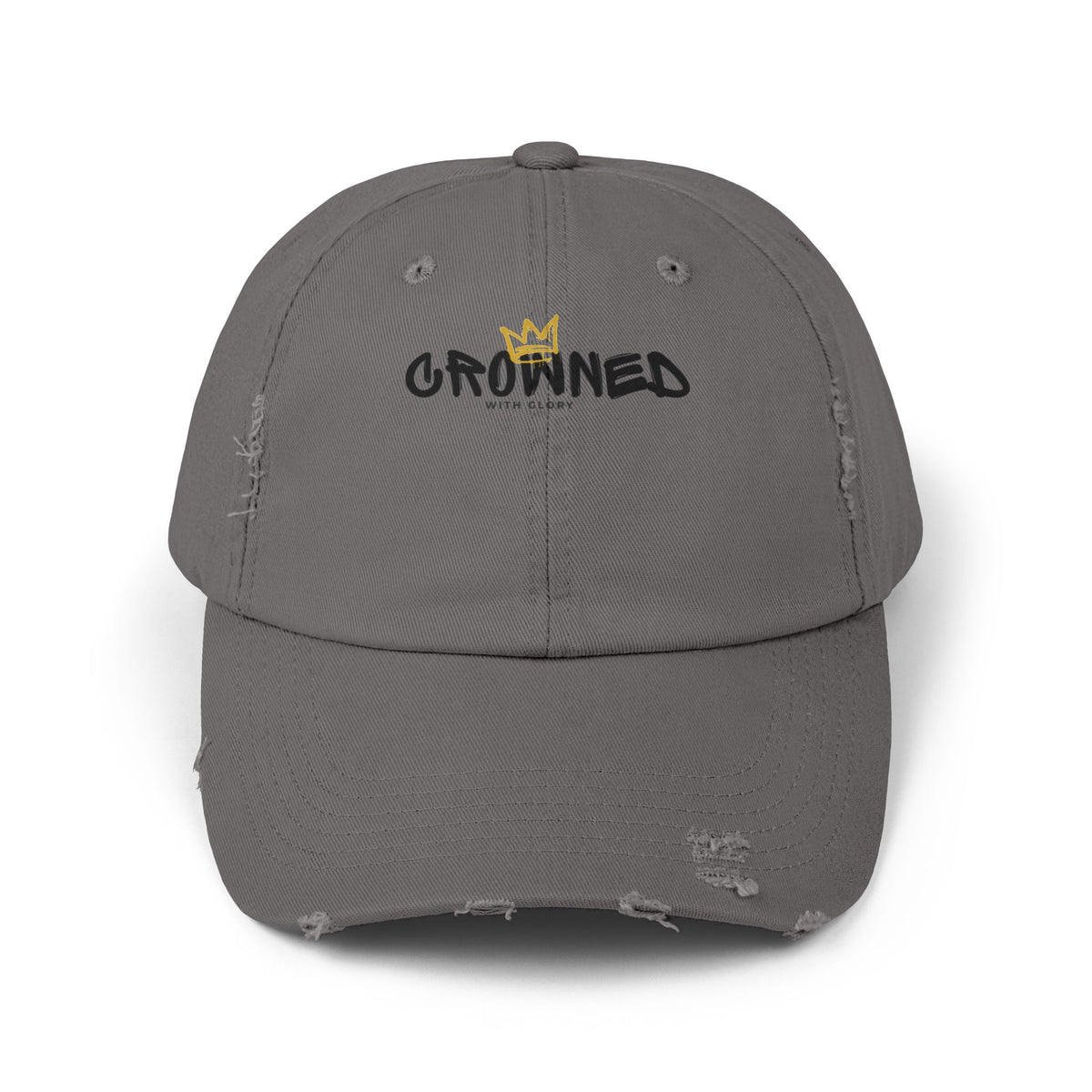 Crowned Distressed Baseball Cap – Vintage Twill Hat with Gold Crown Logo