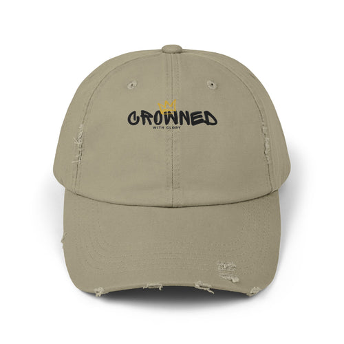 Crowned Distressed Baseball Cap – Vintage Twill Hat with Gold Crown Logo